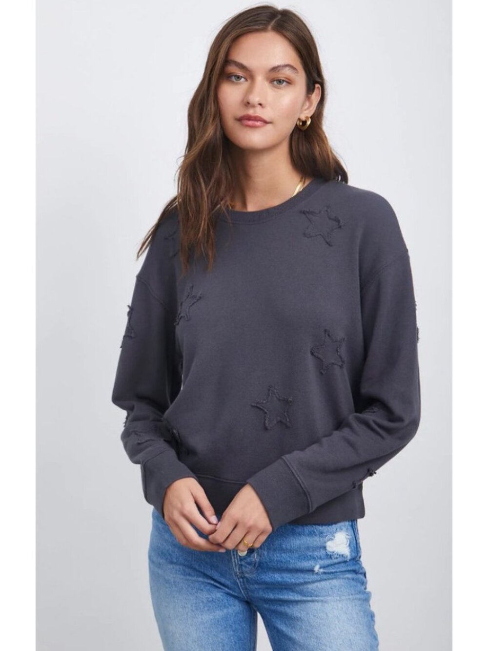 Rails Cotton Modal Knit Distressed Star Soft Slouchy Pullover